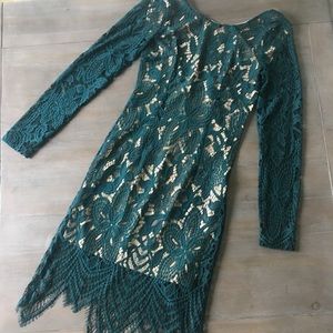 Forest green fringe dress
